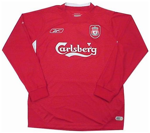 Camiseta de Liverpool local rojo y blanco de 2003-2004, manga larga