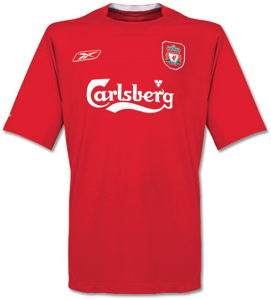 Camiseta de Liverpool local rojo y blanco de 2004-2005