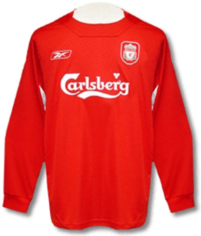 Camiseta de Liverpool local rojo y blanco de 2005-2006, manga larga