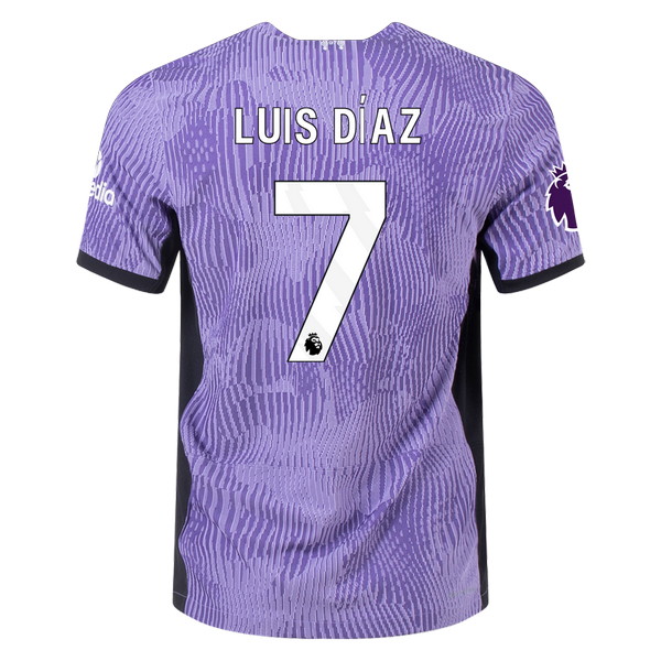 Camiseta de Liverpool tercera púrpura de 2023-2024, Luis Díaz, vista espalda