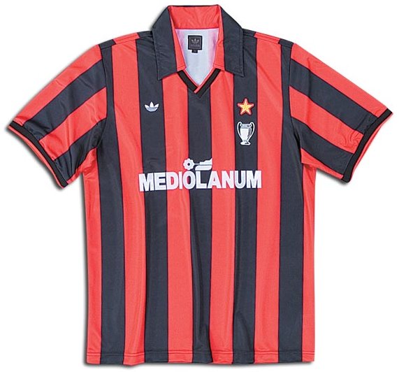 Camiseta de Milan local rojo y negro de 1989-1990, vista espalda retro