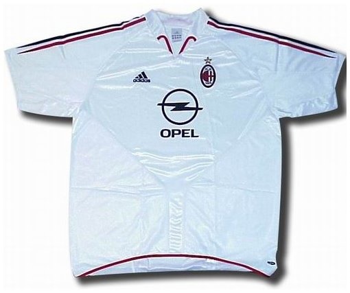 Camiseta de Milan visitante blanco, rojo y negro de 2004-2005