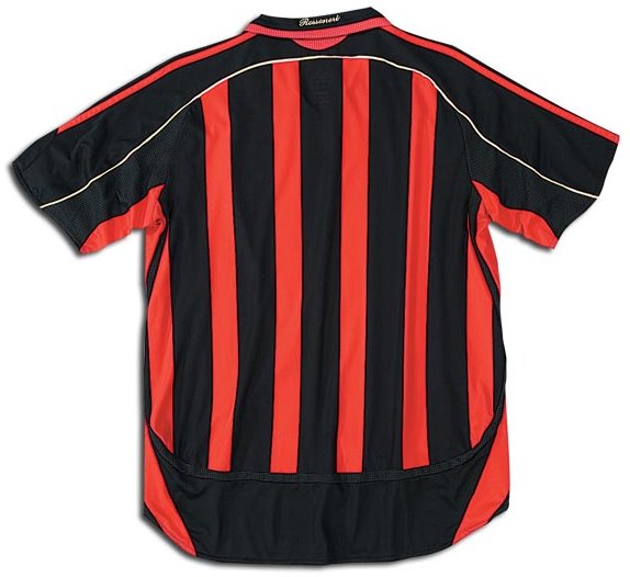 Camiseta de Milan local negro, rojo y blanco de 2006-2007, vista espalda