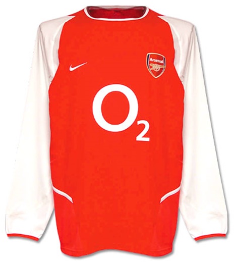Camiseta de Arsenal local rojo y blanco de 2003-2004, manga larga
