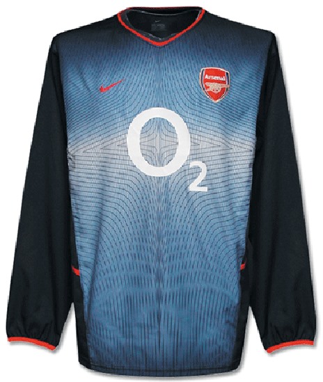 Camiseta de Arsenal tercera azul, blanco y rojo de 2003-2004, manga larga