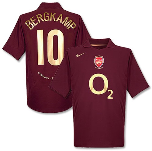 Camiseta de Arsenal local rojo oscuro (borgoña) de 2005-2006, Bergkamp retro