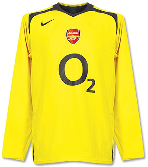 Camiseta de Arsenal visitante amarillo y gris oscuro de 2005-2006, manga larga