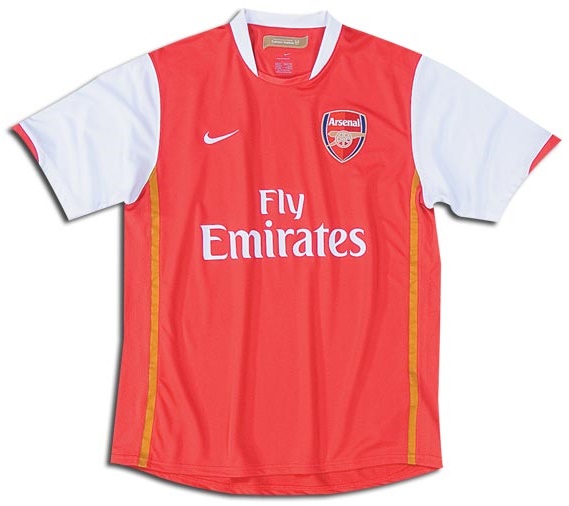 Camiseta de Arsenal local rojo, blanco y amarillo de 2006-2007