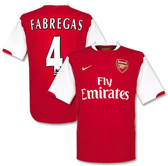 Camiseta de Arsenal local rojo, blanco y amarillo de 2006-2007, Fabregas