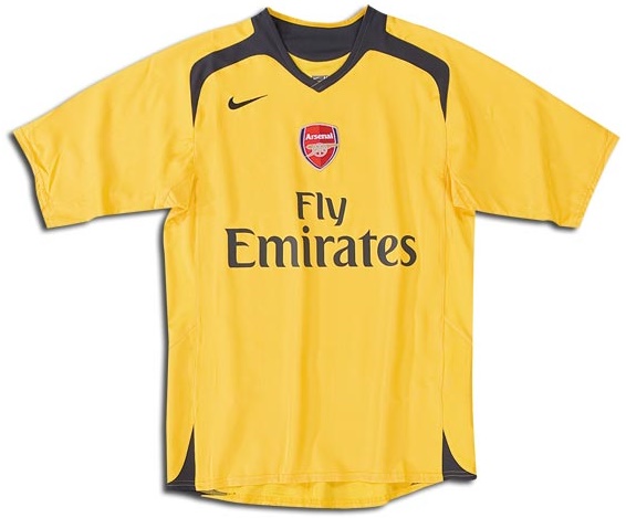 Camiseta de Arsenal visitante amarillo y gris oscuro de 2006-2007