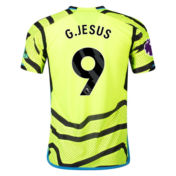 Camiseta de Arsenal visitante verde y negro de 2023-2024, Gabriel Jesus, vista espalda