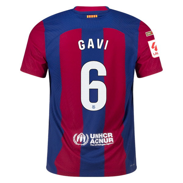 Camiseta de FC Barcelona local azul y rojo de 2023-2024, Gavi, vista espalda