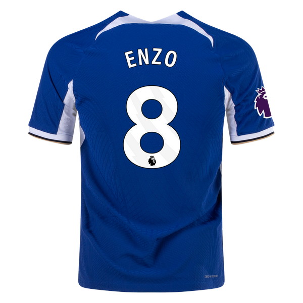 Camiseta de Chelsea local azul y blanco de 2023-2024, Enzo Fernández, vista espalda