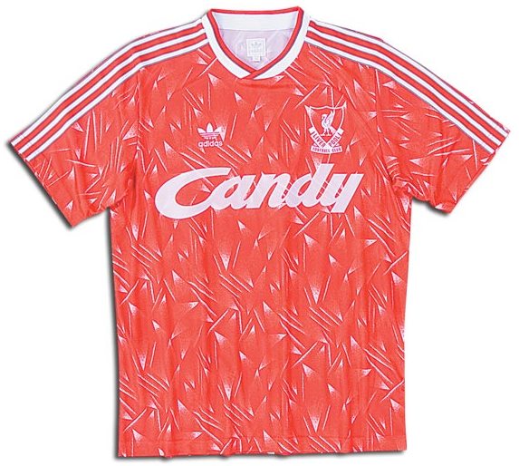 Camiseta de Liverpool local rojo y blanco de 1989-1990 retro