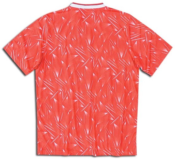 Camiseta de Liverpool local rojo y blanco de 1989-1990, vista espalda retro
