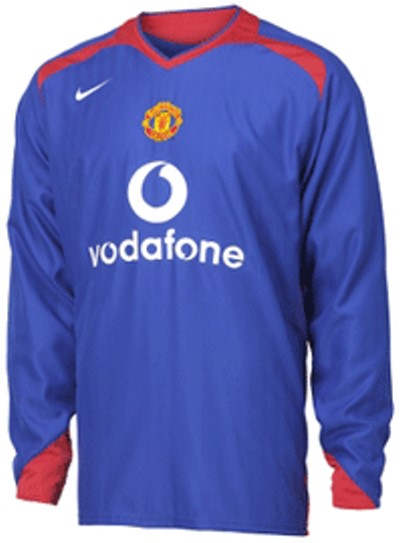 Camiseta de Manchester United visitante azul y rojo de 2005-2006, manga larga