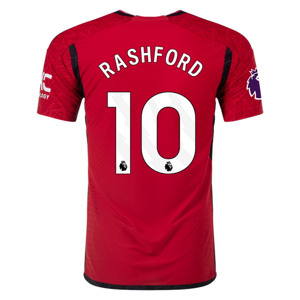 Camiseta de Manchester United local rojo y negro de 2023-2024, Marcus Rashford, vista espalda