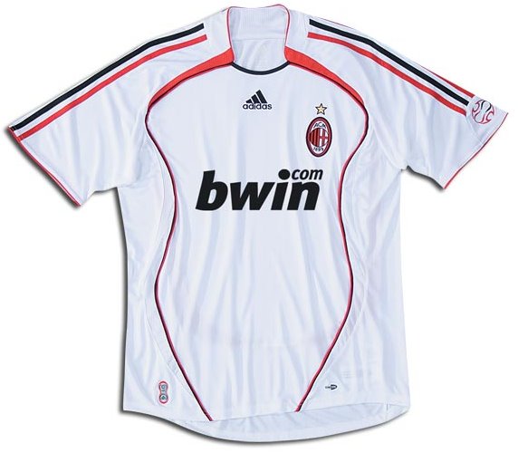Camiseta de Milan visitante blanco, rojo y negro de 2006-2007