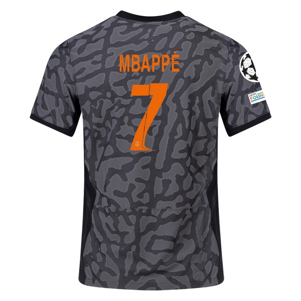Camiseta de PSG tercera gris de 2023-2024, Kylian Mbappé, vista espalda