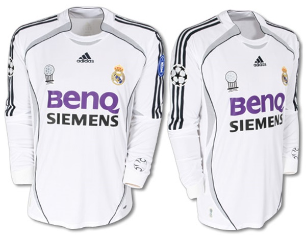 Camiseta de Real Madrid CF local blanco y negro de 2006-2007, manga larga